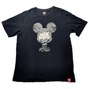 DISNEY X UNIQLO MICKEY MOUSE Men Medium 100%‎ Cotton Black Short Sleeve T-Shirt